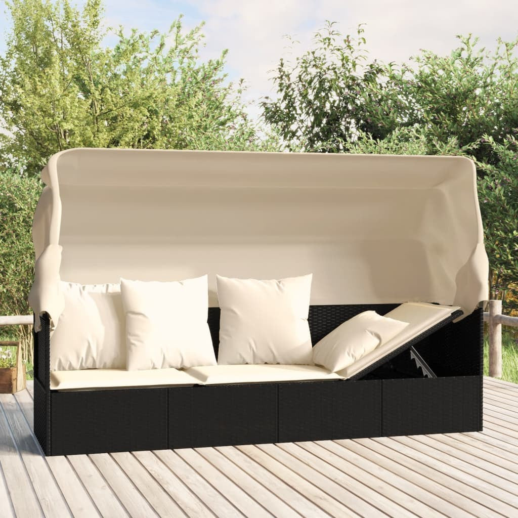 Outdoor Loungebett Mit Dach Kissen Gartenliege Gartenmöbel Poly Rattan Vidaxl