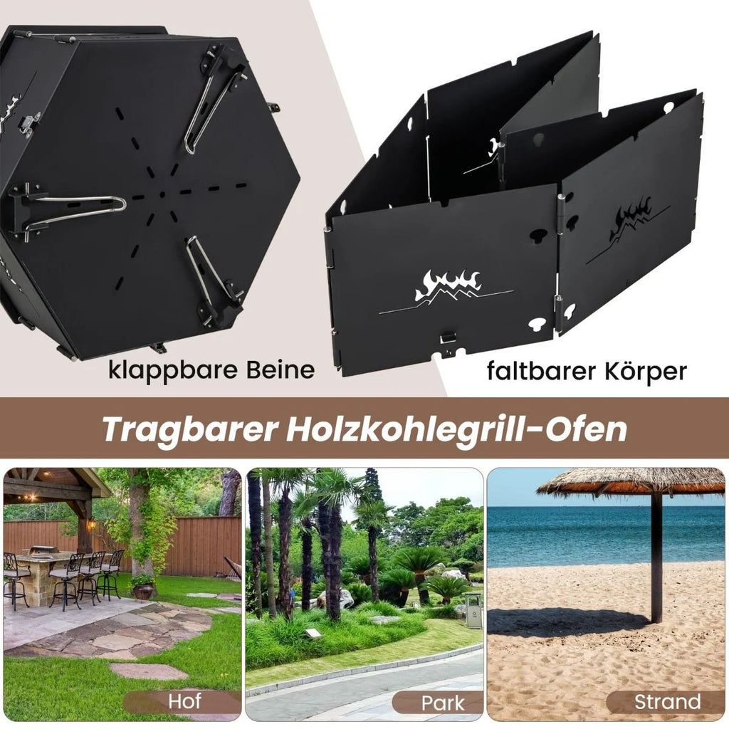 Großer Holzkohlegrill Mit 360° Drehbarem Grill 2 in 1 Feuerschale 77 X 74 X 38 Cm