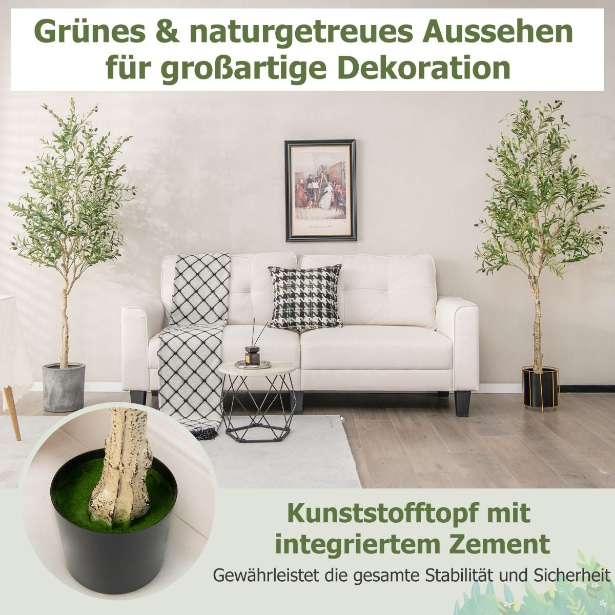 1/2Er Set Künstliche Olivenbäume Mit 1296 Blättern & 72 Früchten Olivenpflanzen 182 Cm