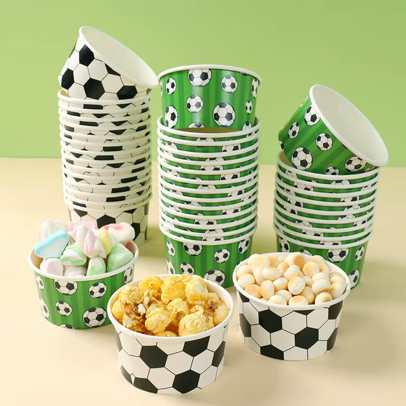 Soccer Paper Snack Bowls Disposable Dessert Food Paper Cups Birthday Party Supplies Football Theme Birthday Party Decors