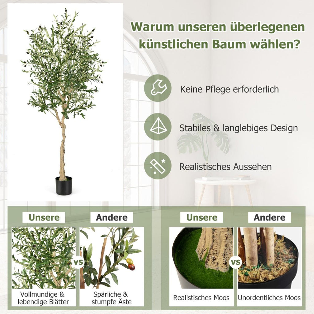 1/2Er Set Künstliche Olivenbäume Mit 1296 Blättern & 72 Früchten Olivenpflanzen 182 Cm