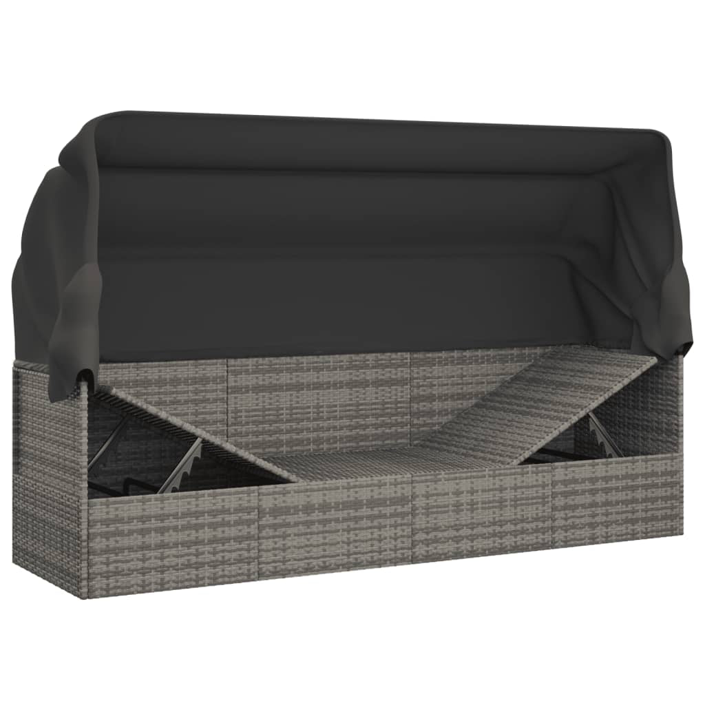 Outdoor Loungebett Mit Dach Kissen Gartenliege Gartenmöbel Poly Rattan Vidaxl