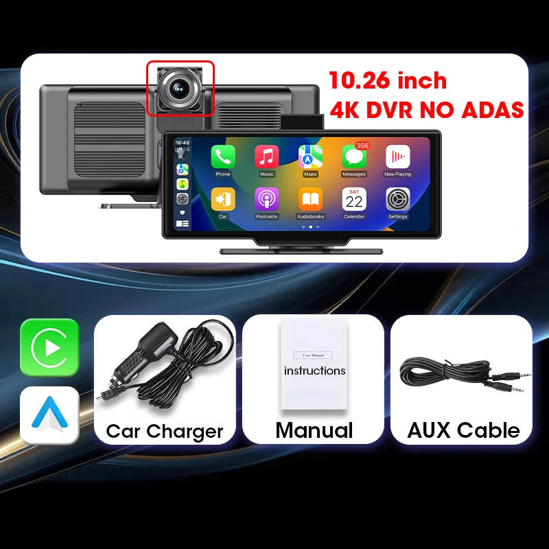 10.26 Inch 4K ADAS Car DVR Wireless Carplay Android Auto Car Radio Multimedia GPS Navigation Video Player BT WIFI Stereo