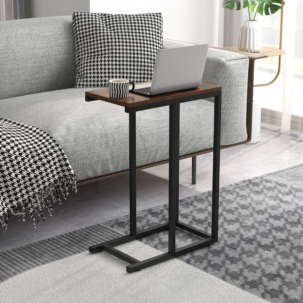 Beistelltisch C-Form Sofatisch Mit Metallgestell Kaffeetisch Für Wohnzimmer Rustikales Braun/Grau/Schwarz