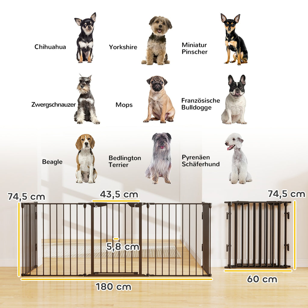 Pawhut 2 in 1 Welpenauslauf 5-TLG Klappbar Absperrgitter Hund Mit Tür, Metall