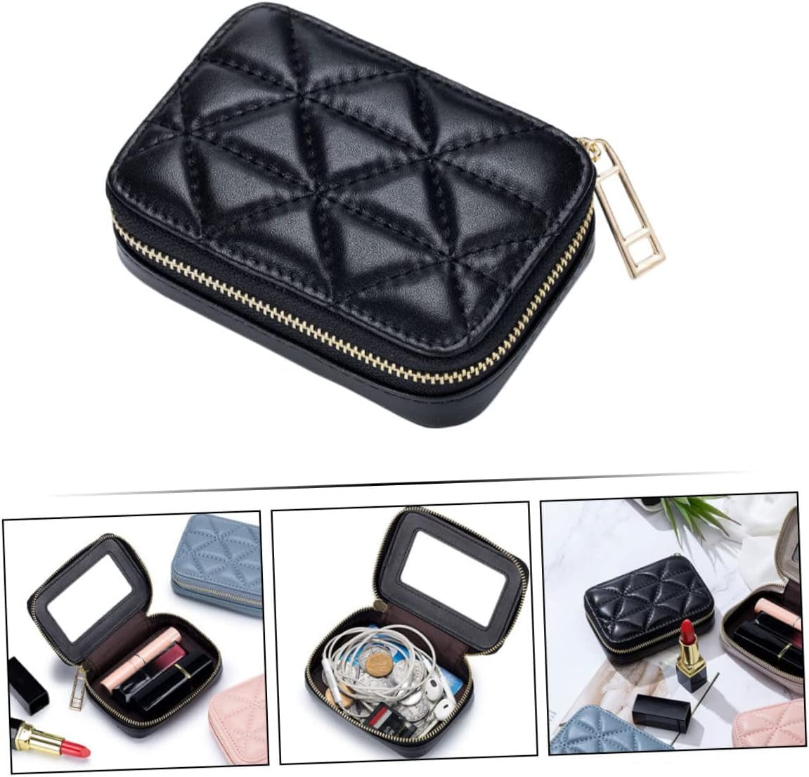 Mikinona Tragbare Lippenstifttasche Pu Mit Spiegel Kleine Kosmetiktasche Für Damen Reise Organizer Für Wandern Party Geschenk