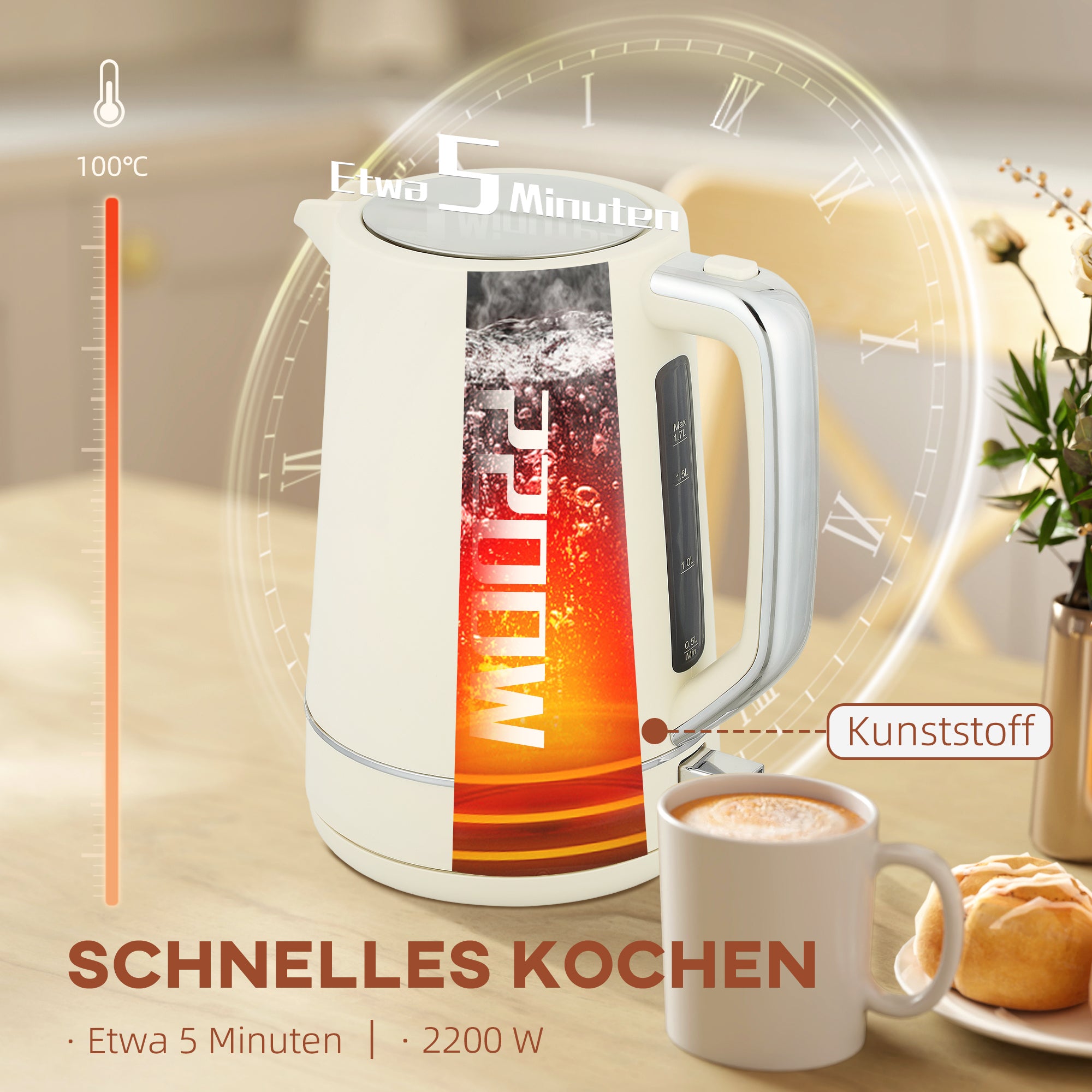 Wasserkocher Toaster Set Frühstück-Set Mit 1,7L Wasserkocher, 2 Scheiben Toaster
