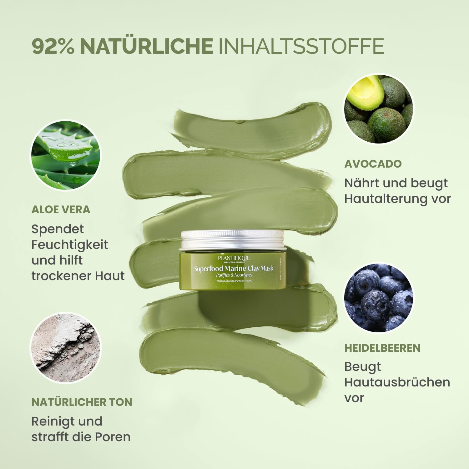 PLANTIFIQUE Koreanische Gesichtsmaske Mit Avocado, Fango & Superfoods 110G - Tonerde Maske Körper Und Gesicht anti Pickel Poren Mitesserentferner - Korean Clay Face & Body Mask