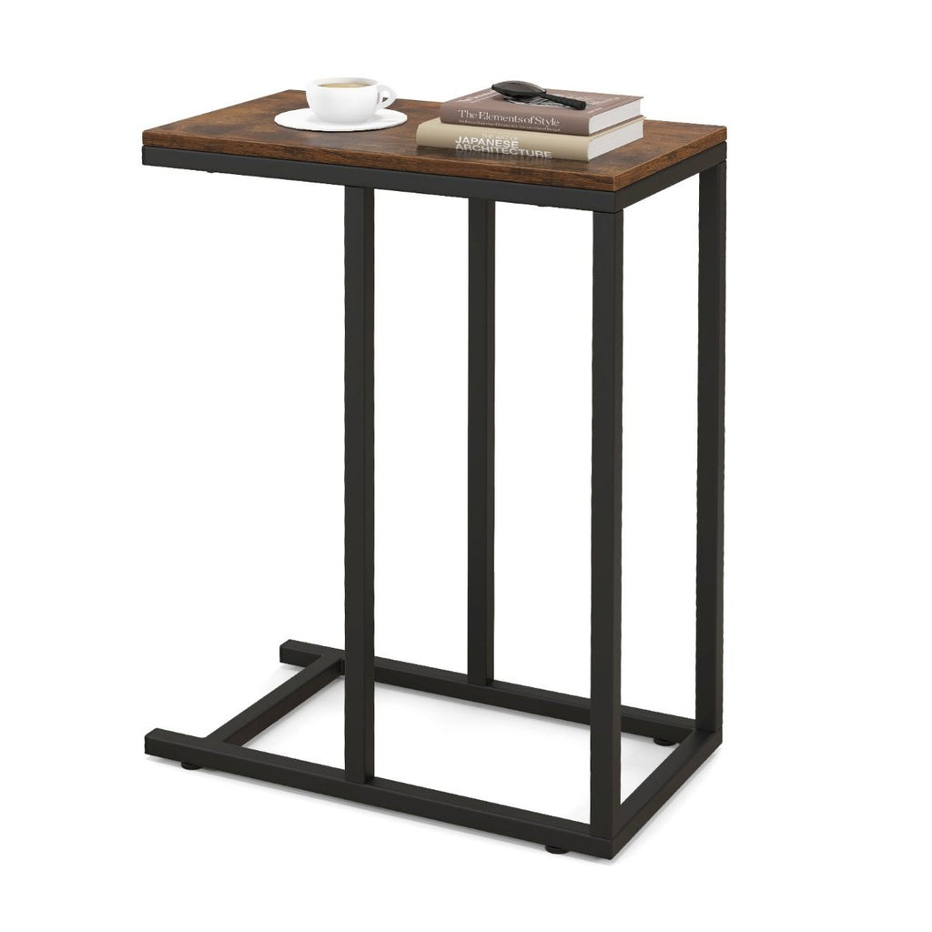 Beistelltisch C-Form Sofatisch Mit Metallgestell Kaffeetisch Für Wohnzimmer Rustikales Braun/Grau/Schwarz