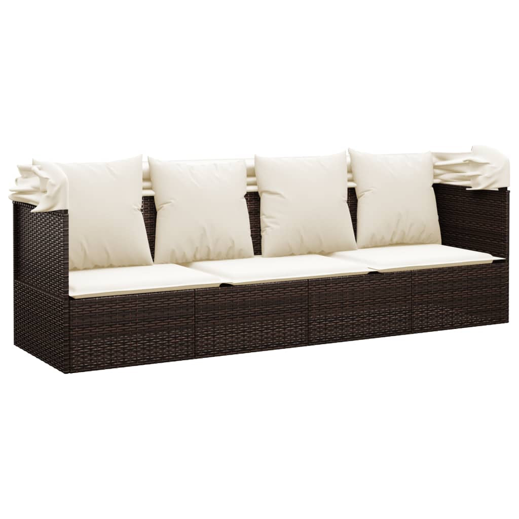 Outdoor Loungebett Mit Dach Kissen Gartenliege Gartenmöbel Poly Rattan Vidaxl
