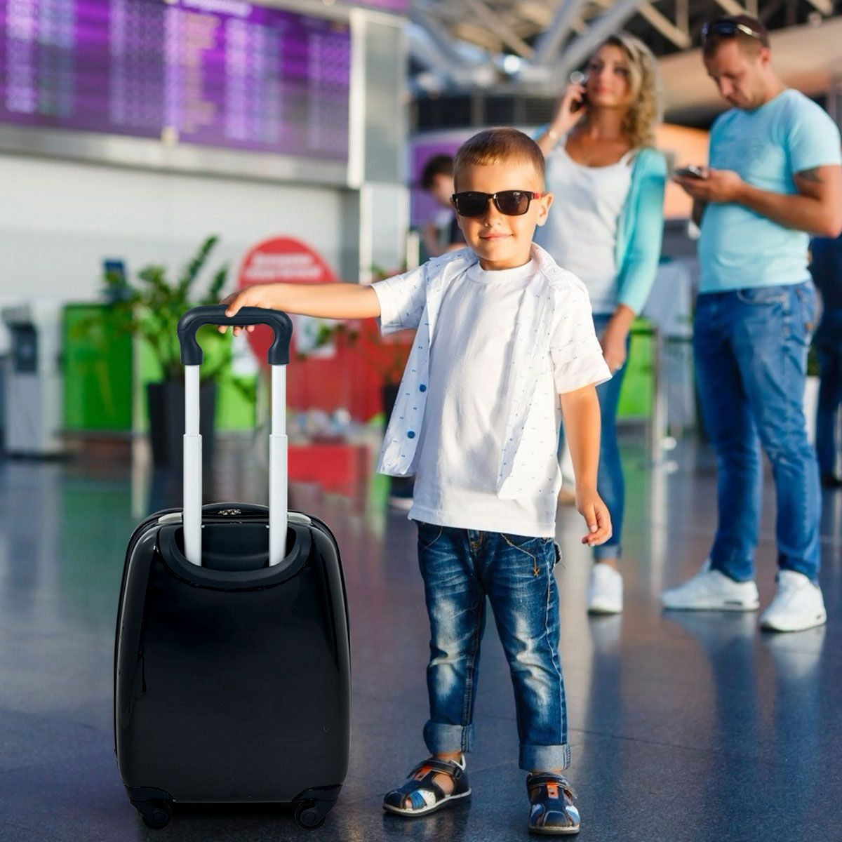 2 Tlg Kindergepäck Monstersbild Reisekoffer Kinderkoffer + Rucksack Schwarz