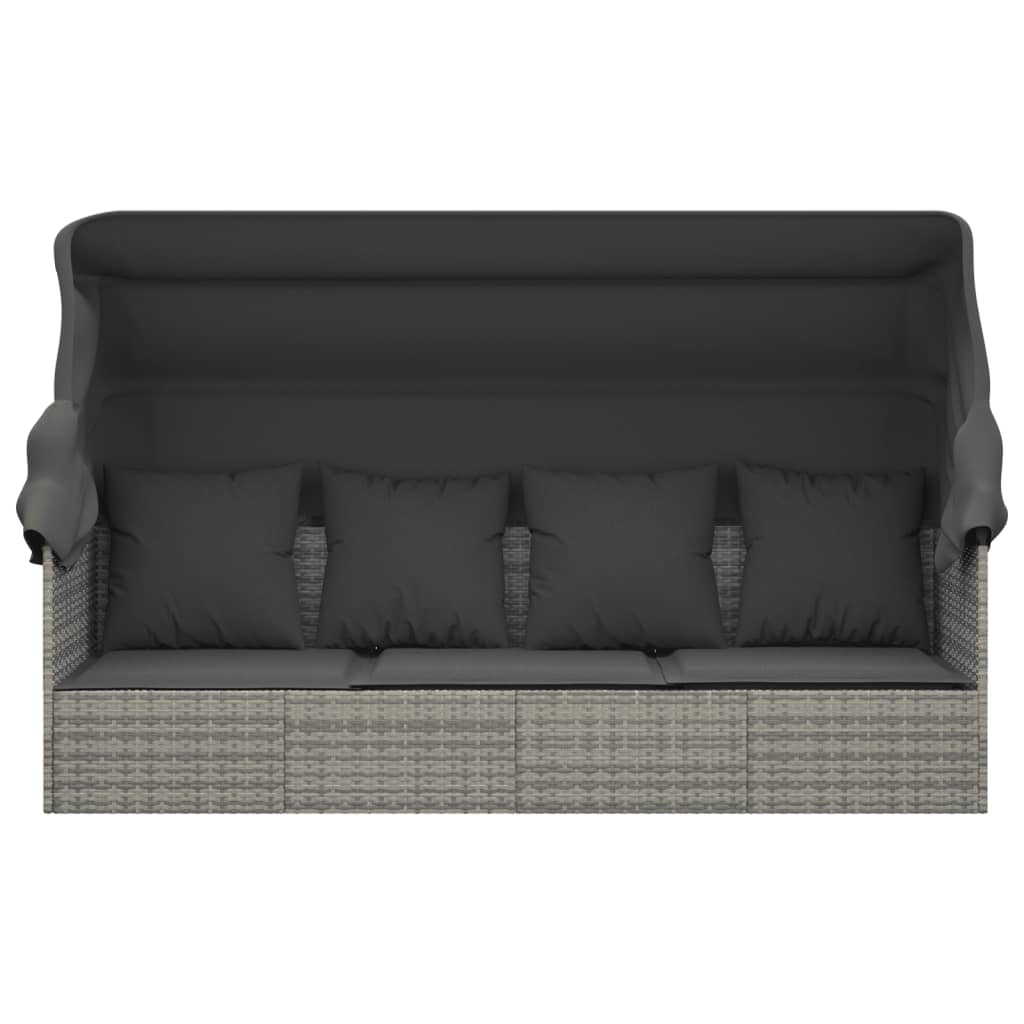 Outdoor Loungebett Mit Dach Kissen Gartenliege Gartenmöbel Poly Rattan Vidaxl