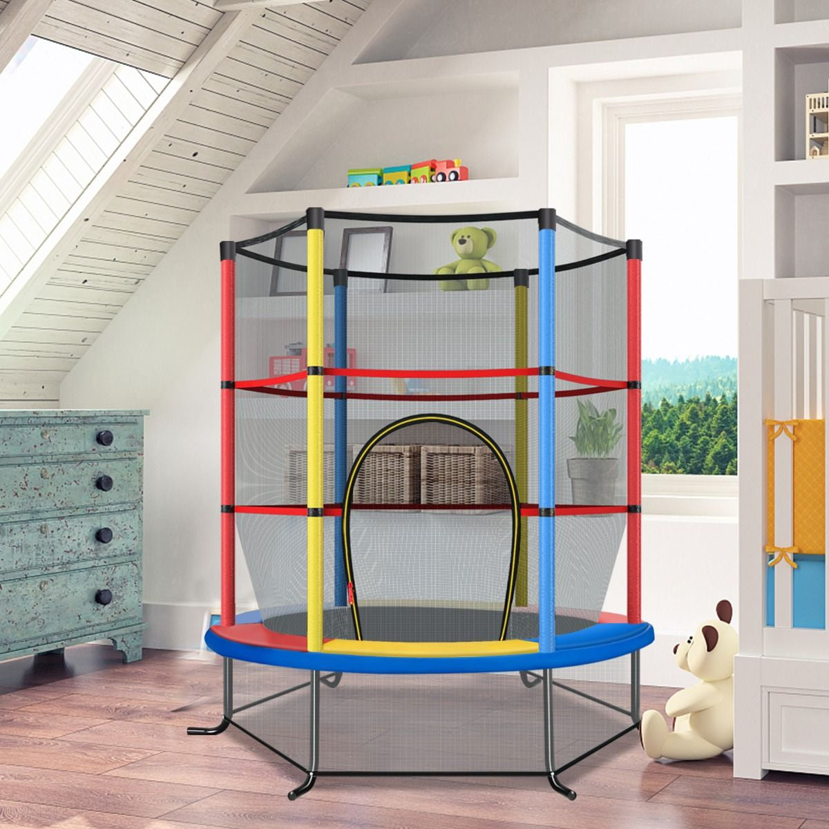 Ø165Cm Gartentrampolin Mit Sicherheitsnetz Trampolin Bis 135KG Belastbar Für Kinder Ab 3 Jahre