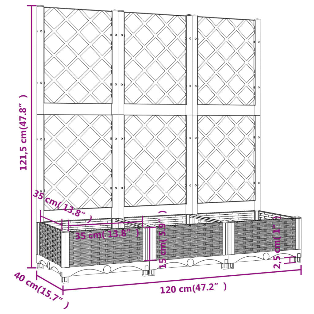 Garten-Pflanzgefäß Mit Spalier Braun 120 X 40 X 121,5 Cm PP