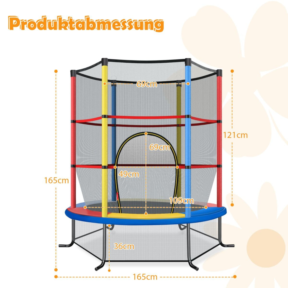 Ø165Cm Gartentrampolin Mit Sicherheitsnetz Trampolin Bis 135KG Belastbar Für Kinder Ab 3 Jahre