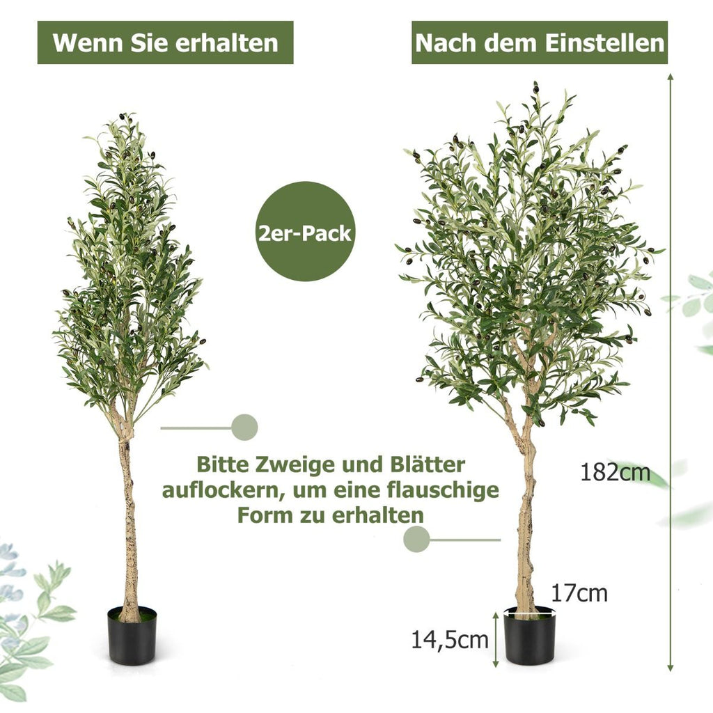 1/2Er Set Künstliche Olivenbäume Mit 1296 Blättern & 72 Früchten Olivenpflanzen 182 Cm