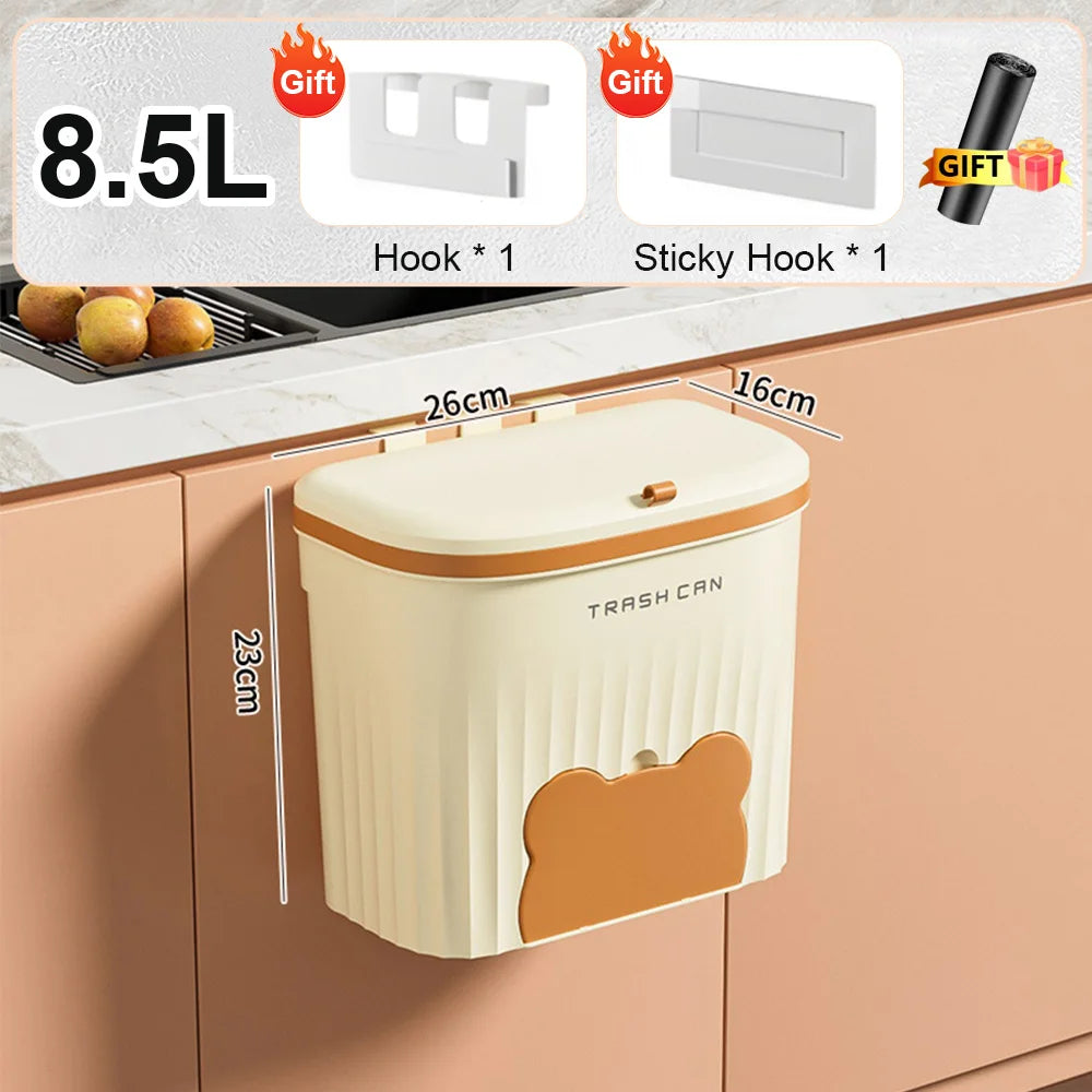 8.5/12L Kitchen Wastebasket Wall Mounted Trash Can with Lid Bathroom Trash Bin Garbage Can for Cabinet under Sink Recycling Bin