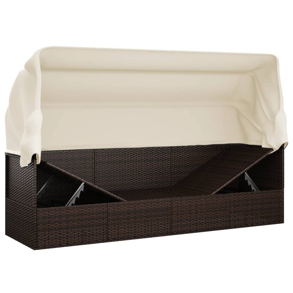 Outdoor Loungebett Mit Dach Kissen Gartenliege Gartenmöbel Poly Rattan Vidaxl