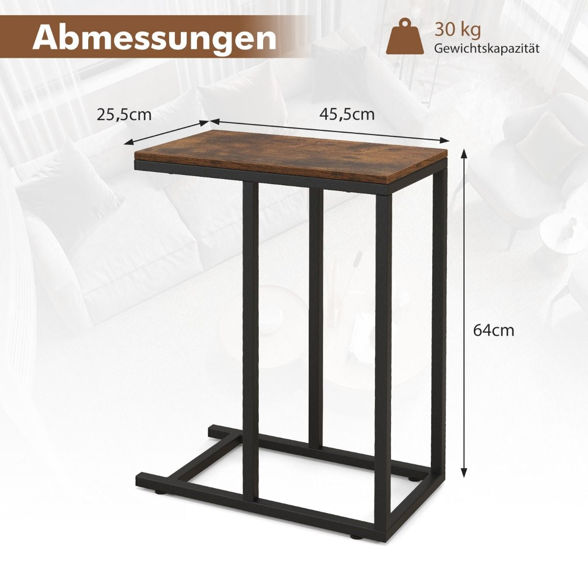 Beistelltisch C-Form Sofatisch Mit Metallgestell Kaffeetisch Für Wohnzimmer Rustikales Braun/Grau/Schwarz