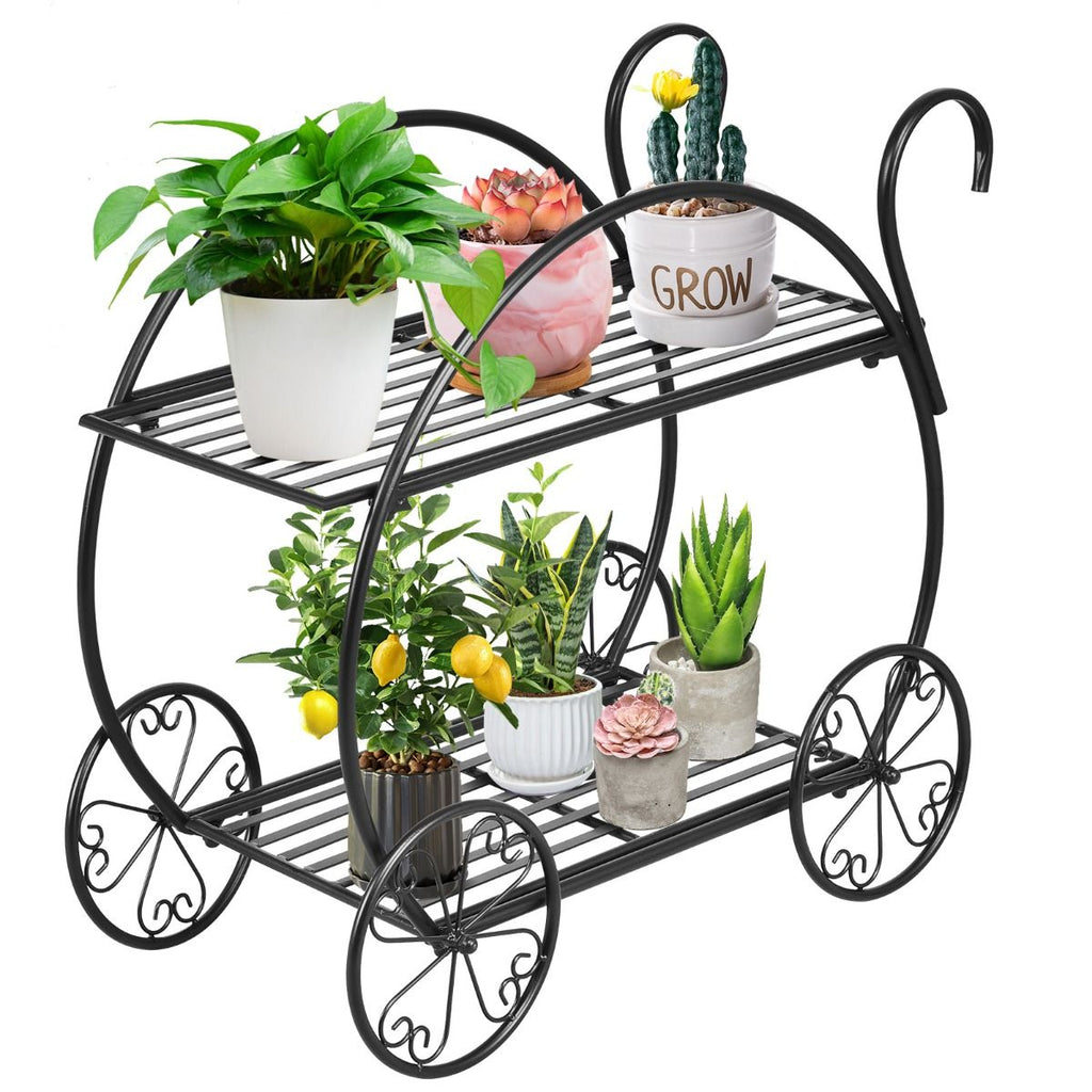 Pflanzenregal Blumenregal 2-Stufig Blumenständer Freistehend 60 X 35 X 66 Cm Schwarz