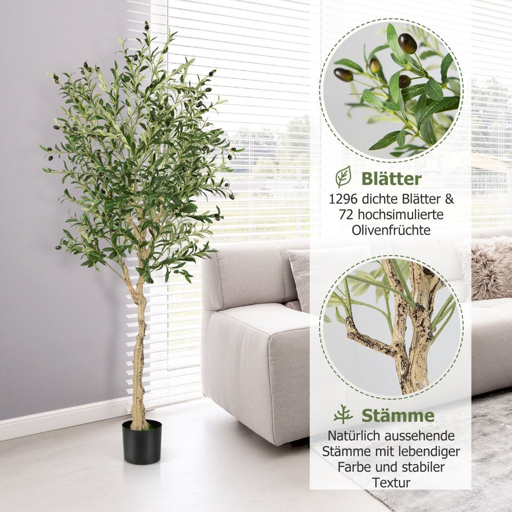 1/2Er Set Künstliche Olivenbäume Mit 1296 Blättern & 72 Früchten Olivenpflanzen 182 Cm