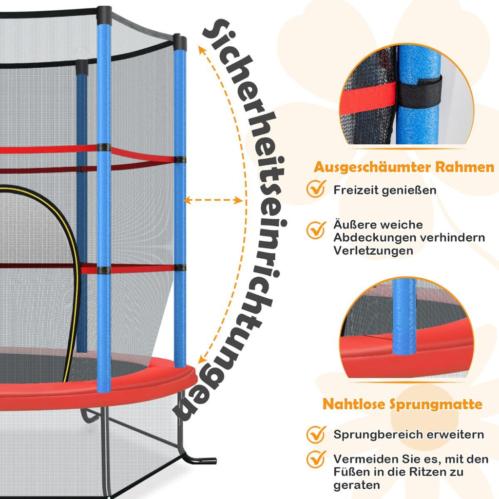 Ø165Cm Gartentrampolin Mit Sicherheitsnetz Trampolin Bis 135KG Belastbar Für Kinder Ab 3 Jahre