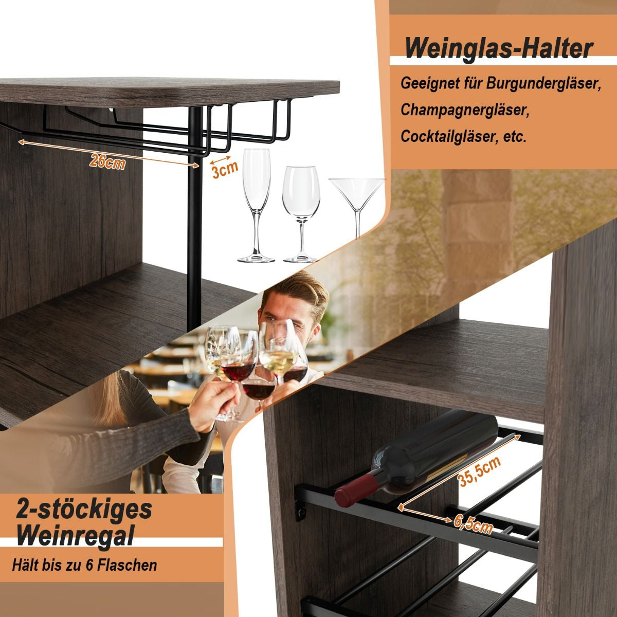 3-Teiliges Bartisch- & Stuhl-Set Esstisch-Set in Thekenhöhe Braun