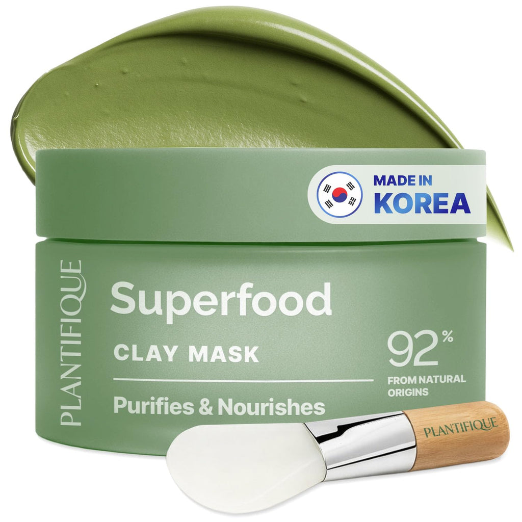 PLANTIFIQUE Koreanische Gesichtsmaske Mit Avocado, Fango & Superfoods 110G - Tonerde Maske Körper Und Gesicht anti Pickel Poren Mitesserentferner - Korean Clay Face & Body Mask