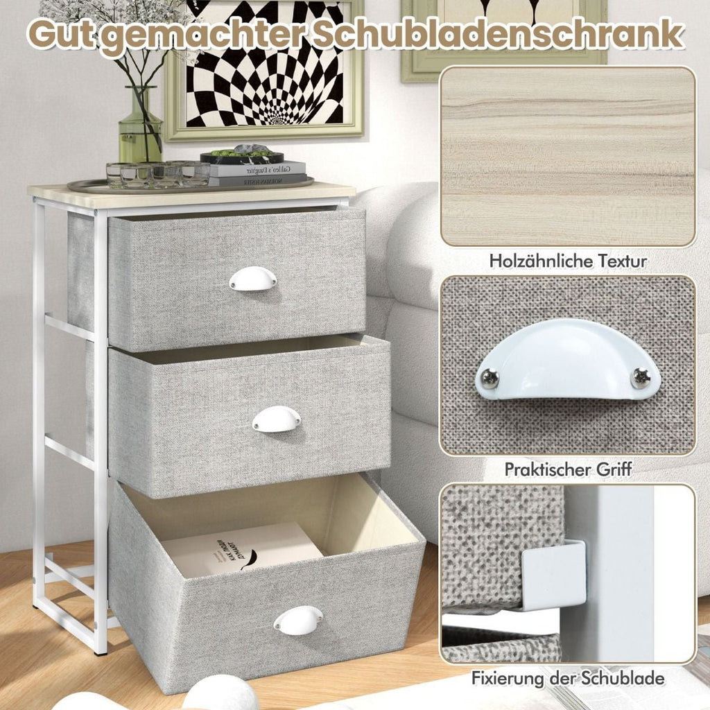 Kommode Mit 3 Schubladen Stoffkommode Mit Metallgestell & Tischplatte 45 X 30 X 73 Cm Weiß + Hellgrau
