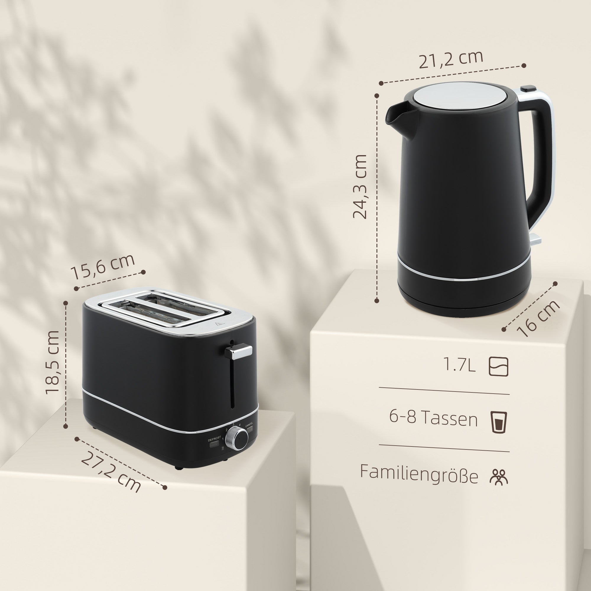 Wasserkocher Toaster Set Frühstück-Set Mit 1,7L Wasserkocher, 2 Scheiben Toaster