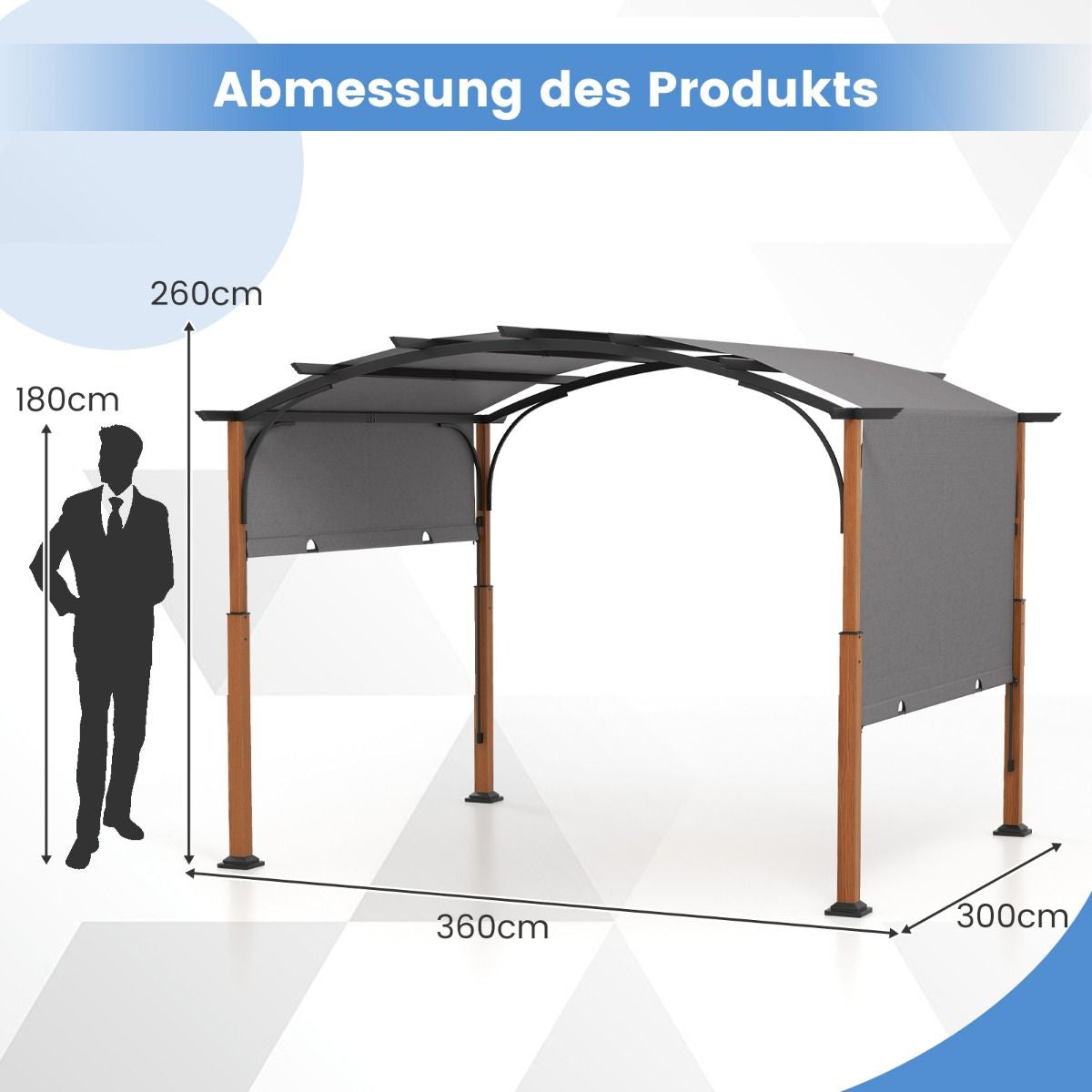 3,6 X 3 M Pergola Mit Ausziehbarem Dach Wasserdichter Stabiler Winterfester Pavillon
