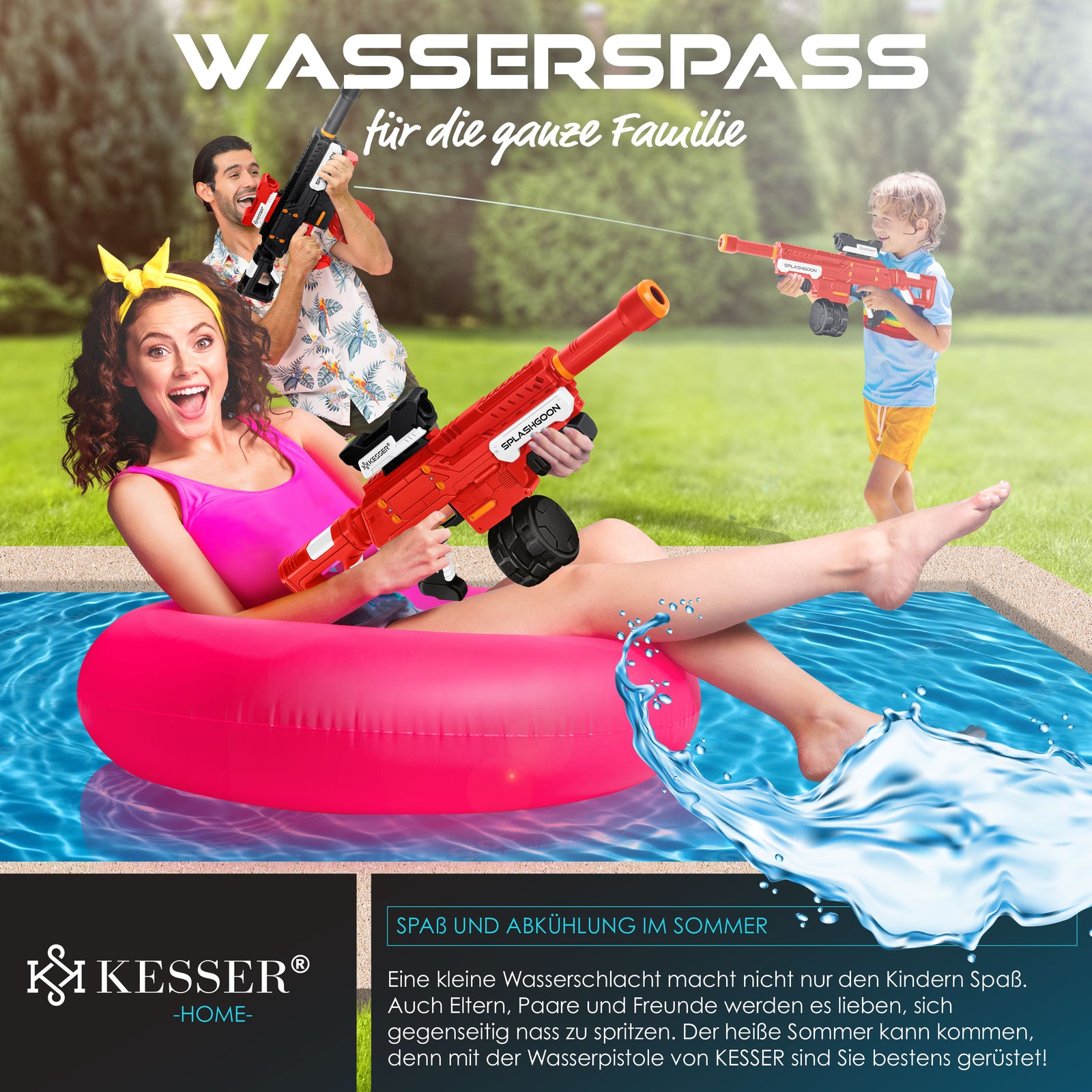 KESSER® 2X Wasserpistole Inkl. Zielfernrohr Wasser Spritzpistole 16M, 1,65L Tank