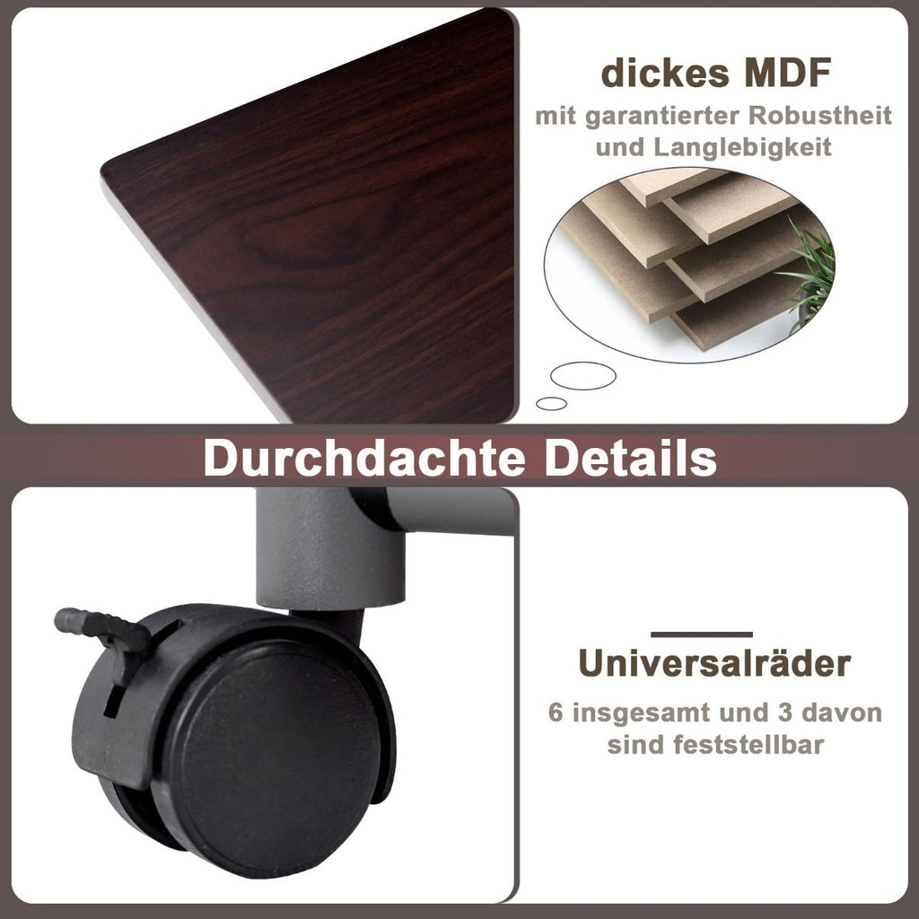 Klappbarer Computertisch Mit 3 Schubladen & Rollen Platzsparender Schreibtisch Bürotisch