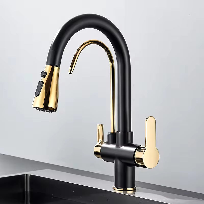 Matte Black Filtered Crane for Kitchen Pull Out Spray 360 Rotation Water Filter Tap Three Ways Sink Mixer Kitchen