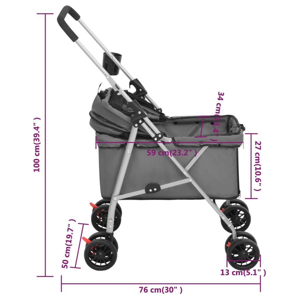 Hundewagen Faltbar Grau 76X50X100 Cm Oxford-Gewebe