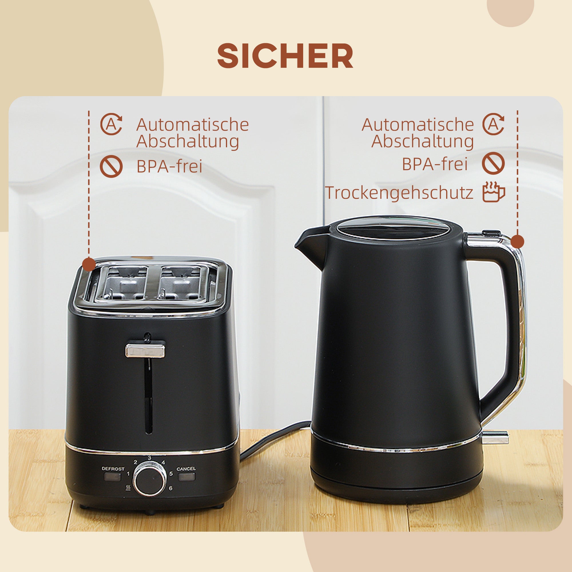 Wasserkocher Toaster Set Frühstück-Set Mit 1,7L Wasserkocher, 2 Scheiben Toaster