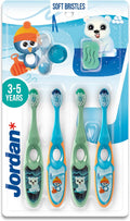 Jordan ® | Step 2 Zahnbürste Kinder | Kinder Zahnbürste Für 3-5 Jahre | Weiche Borsten, Doppelter Ergonomischer Griff & Bpa-Frei | Grüne Und Blaue Farbe | Pack 4 Einheiten