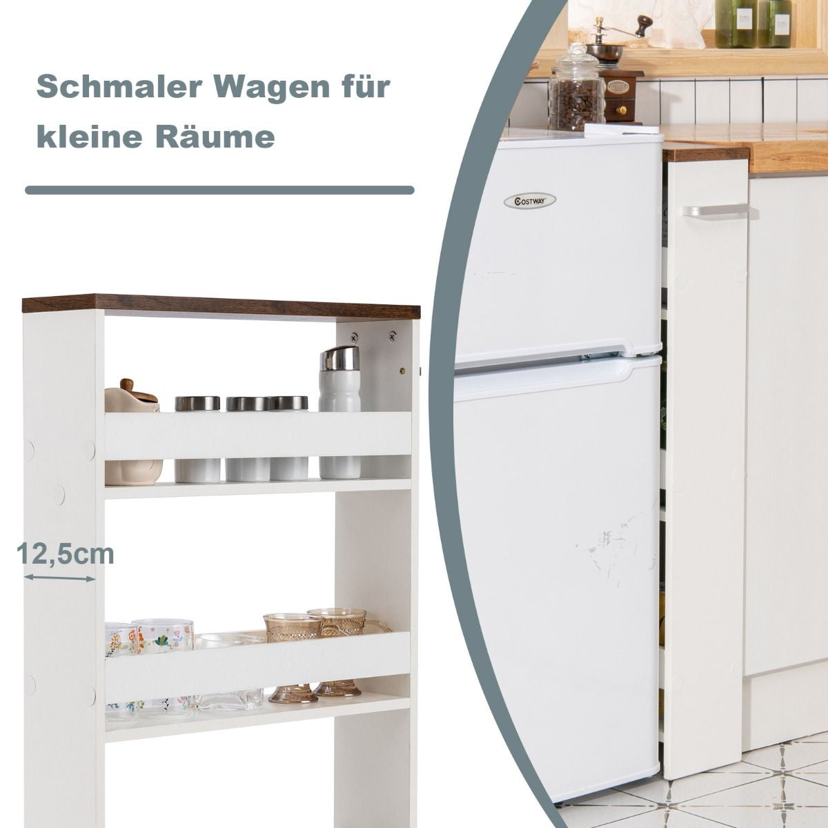 Kücheninselwagen Rollender 4-Stöckiger Schmaler Küchenwagen Mit Griff 48 X 12,5 X 81 Cm Weiß
