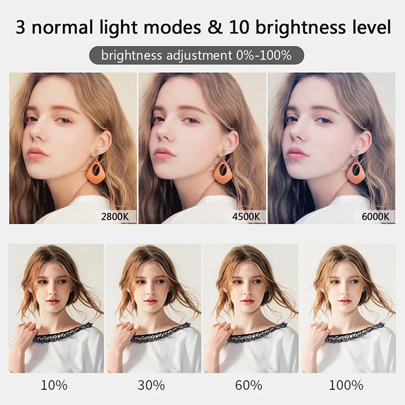 LED Selfie Ring Light Dimmable Photography Ringlight with Phone Stand Holder Makeup Fill Light for Youtube Support Video Live