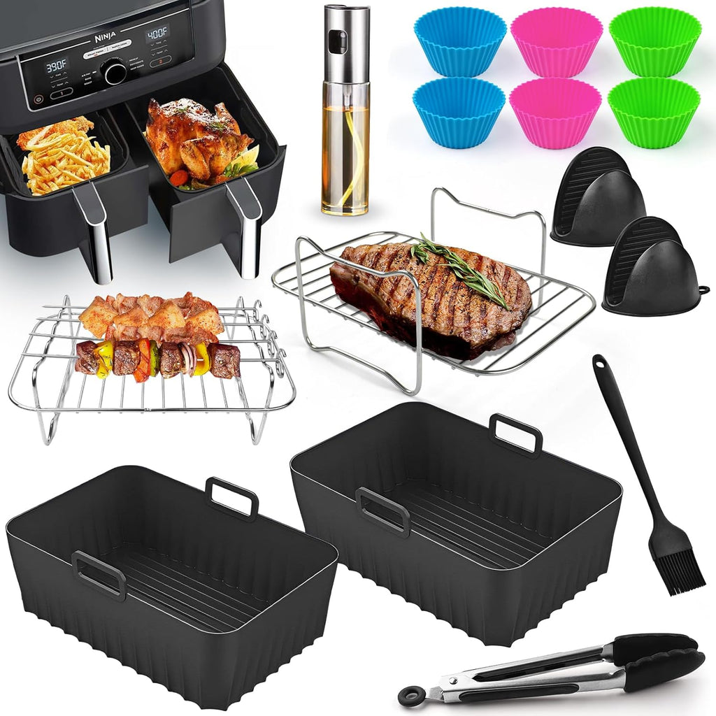 Ninja Heißluftfritteuse Zubehör - Airfryer Zubehör Set Für Ninja Foodi Max Dual Zone AF400EU/AF300EU, AF400EUCP, DZ400EU, 7,6L–9,5L | Bpa-Frei, Spülmaschinenfest, Wiederverwendbar