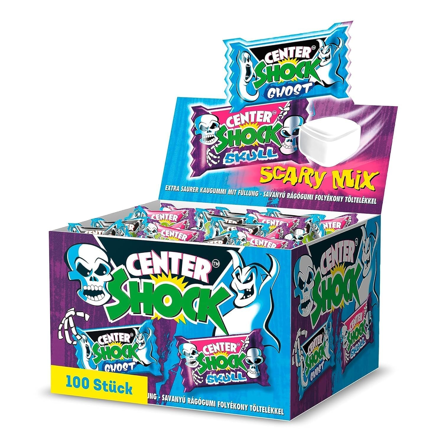 Center Shock Scary Mix, Box Mit 100 Kaugummis, Extra-Sauer Mit Verschiedenen Sorten, Ideal Für Geburtstag, Pinata, Candy-Bar, Schultüte Und Weihnachten, 400G