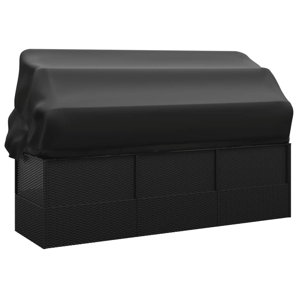 Outdoor Loungebett Mit Dach Kissen Gartenliege Gartenmöbel Poly Rattan Vidaxl