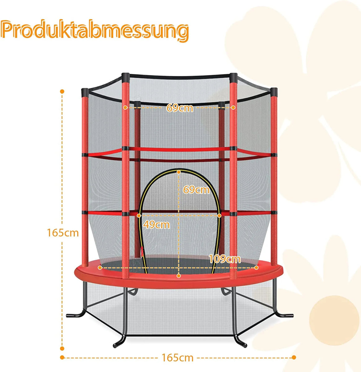 Ø165Cm Gartentrampolin Mit Sicherheitsnetz Trampolin Bis 135KG Belastbar Für Kinder Ab 3 Jahre