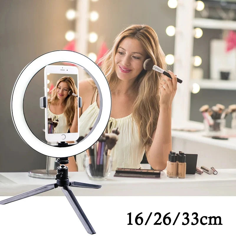 LED Selfie Ring Light Dimmable Photography Ringlight with Phone Stand Holder Makeup Fill Light for Youtube Support Video Live