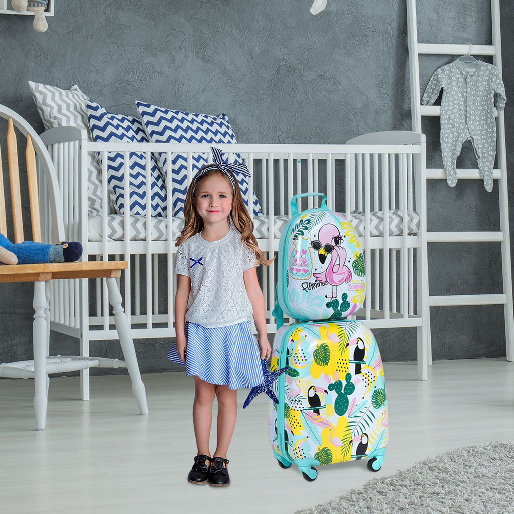 2 Tlg Kindergepäck Flamingosblid Reisekoffer Kinderkoffer + Rucksack Blau