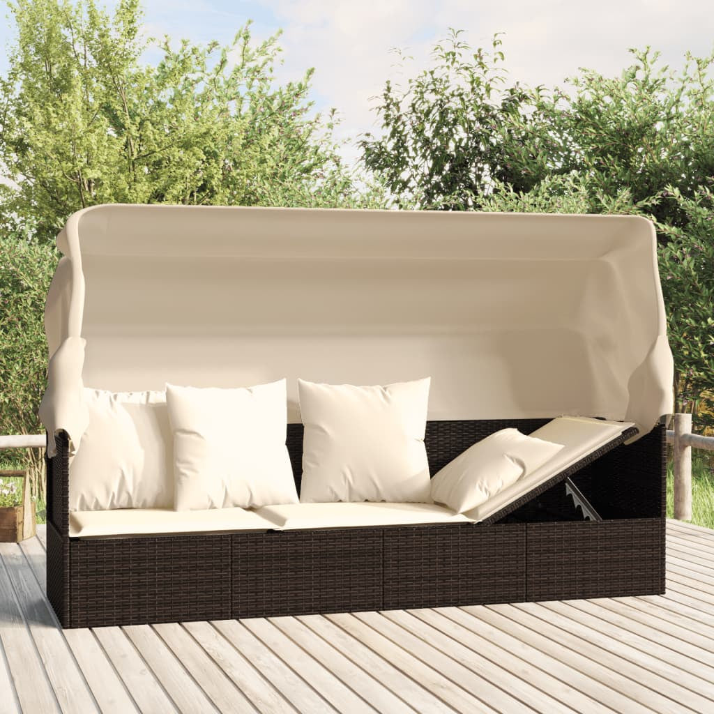 Outdoor Loungebett Mit Dach Kissen Gartenliege Gartenmöbel Poly Rattan Vidaxl