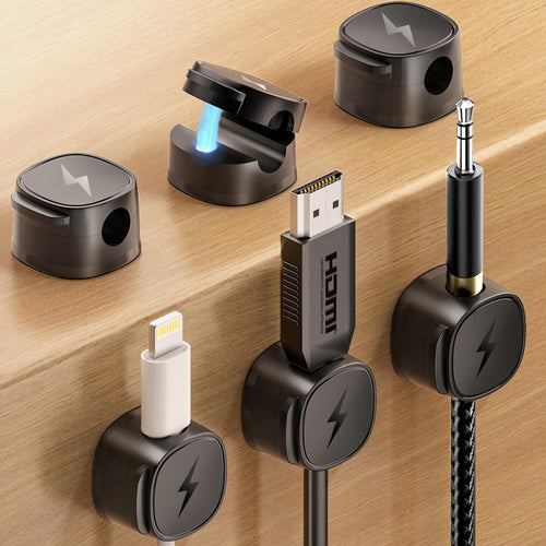 (US Shipping) Magnetic Cable Organizer Clips [1s Lock] 6-Pack Adjustable Cord Holders for Nightstand Desk Charging Cable Tangle-Free Adhesive Wire Management for Under Desk | Smooth Adjustable | Strong Magnet