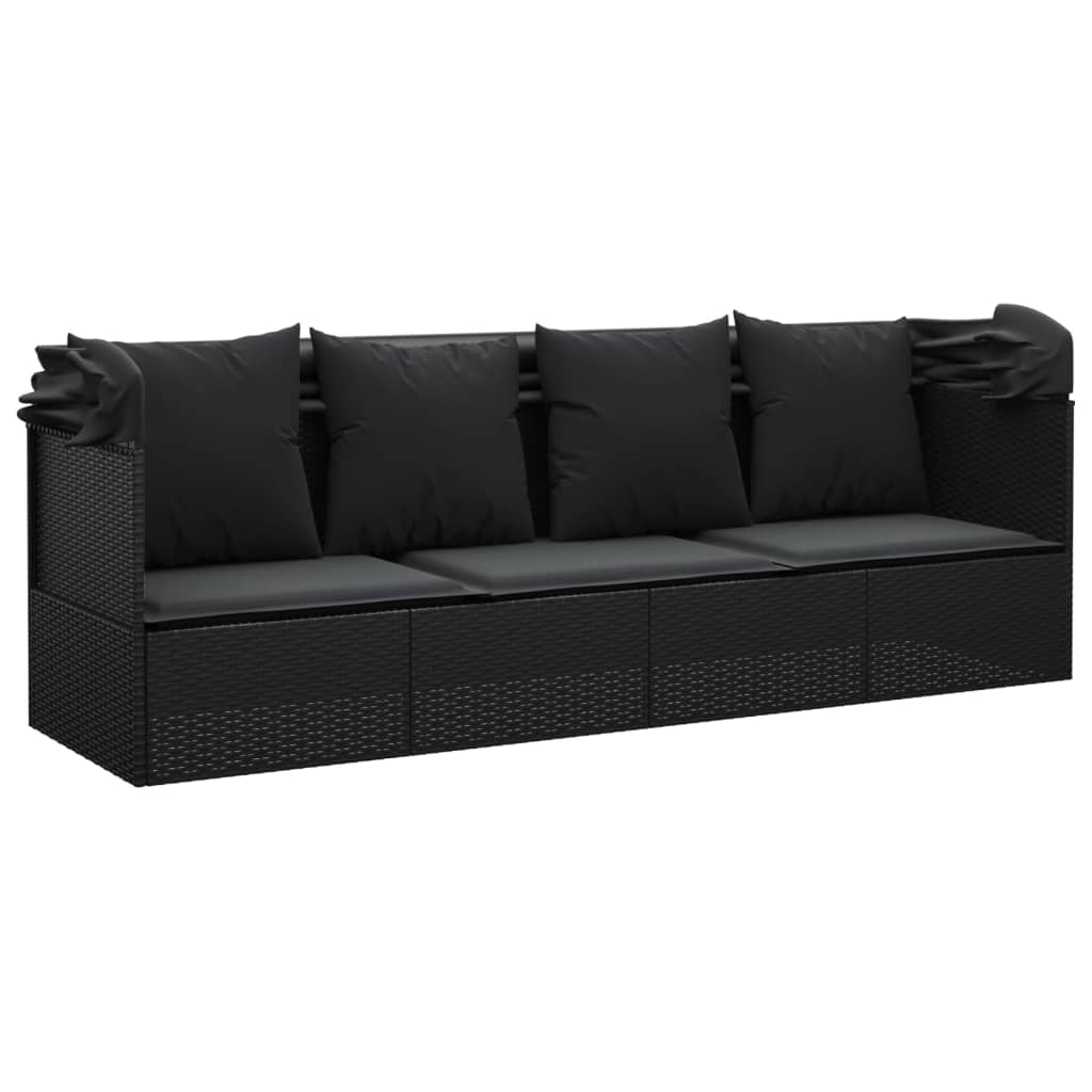 Outdoor Loungebett Mit Dach Kissen Gartenliege Gartenmöbel Poly Rattan Vidaxl
