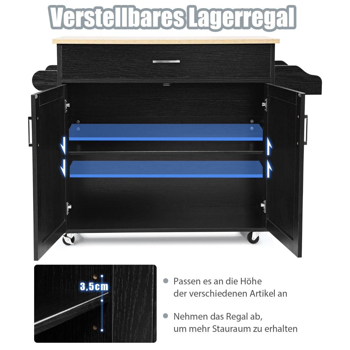 Küchenwagen Mit Handtuchhalter & Gewürzboard & Schublade Kücheninsel Rollbarer Küchenschrank