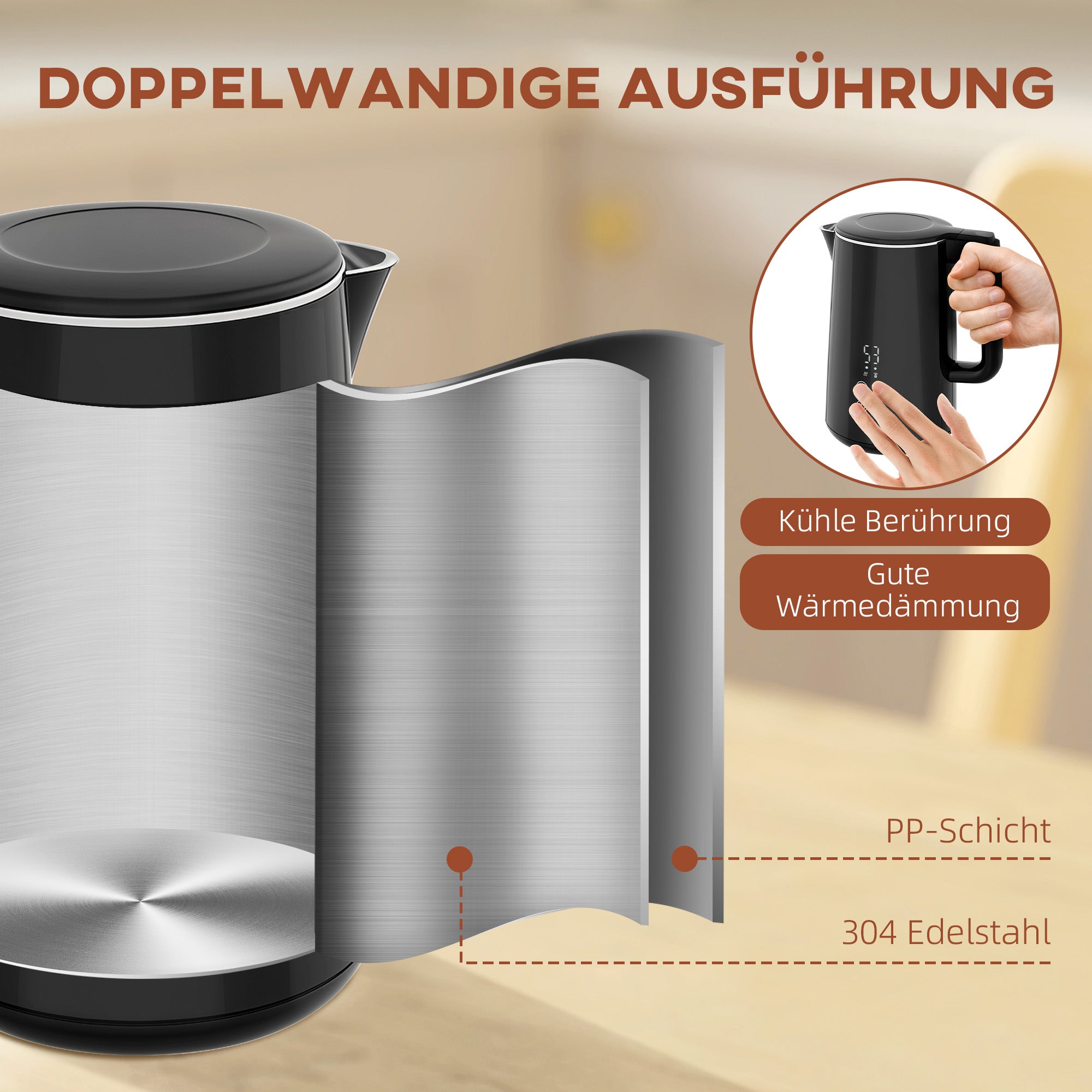 Küchenset Mit Wasserkocher Und Toaster, 7 Bräunungsstufe